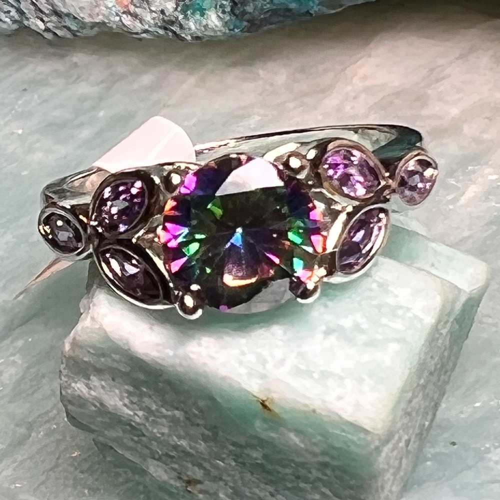 🔥Simulated mystic topaz & amethyst ring